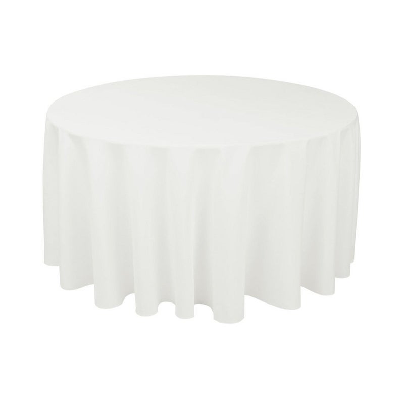 Gee Di Moda Round Tablecloth - 120 Inch White Round Table Cloth for 60 to 96 Inch Round Tables - Heavy Duty Washable Fabric - for Buffet Table, Holiday Party, Dinner, Wedding & Baby Shower